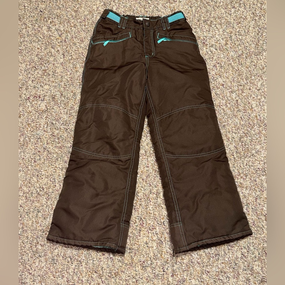 Girls size medium, 7/8 Cherokee Brown Kids Casual‎ snowpants with Teal Accents